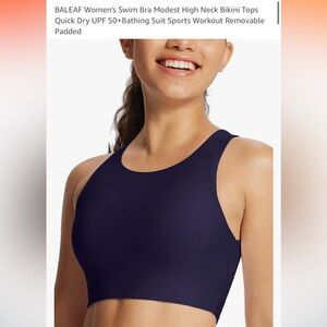 BALEAF Women's Swim Bra Modest High Neck Swim Top Sports Bra Quick Dry UPF 50+ L